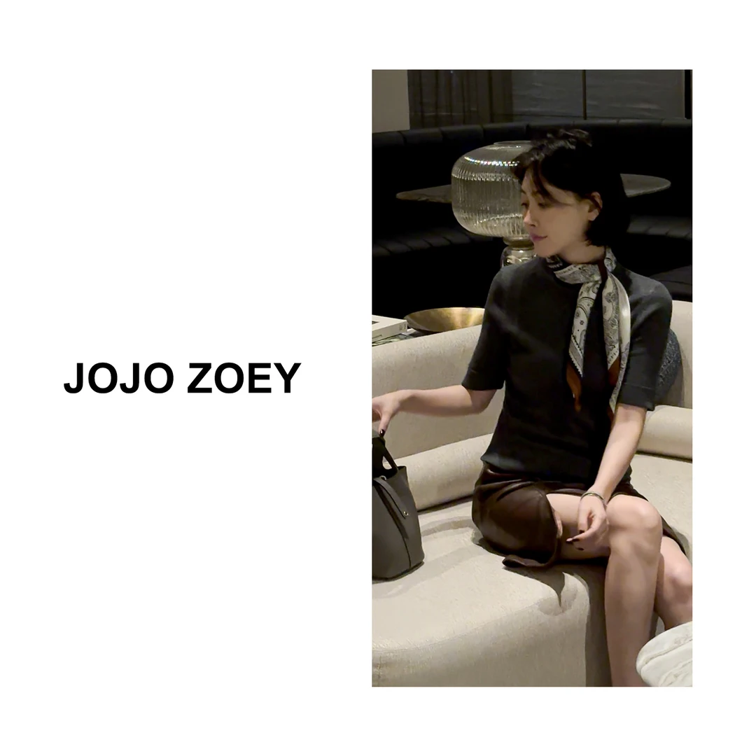 JOJO ZOEY【韦莱斯花园】~纯色短袖针织衫丝巾绵羊毛上衣dx-6819