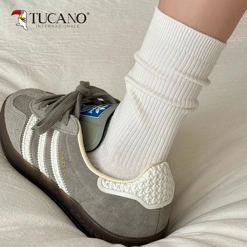 TUCANO白色袜子女中筒袜夏季薄款棉袜堆堆袜2025新款配德训鞋长袜