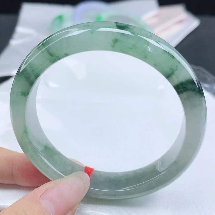 翡翠未镶嵌手镯缅甸57.5冰润飘深花正圈