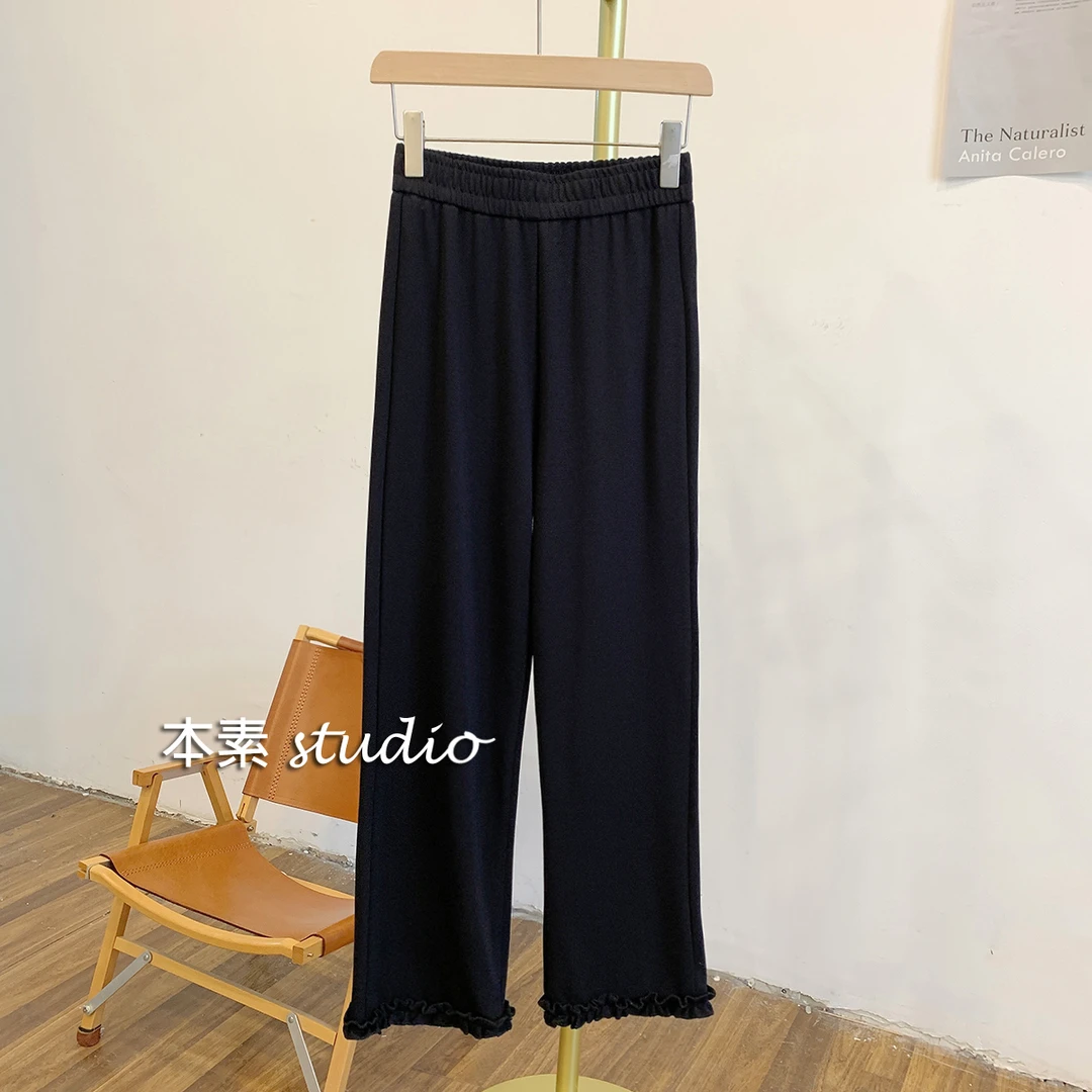 木耳边小黑裤C4072木耳边松紧腰九分打底裤