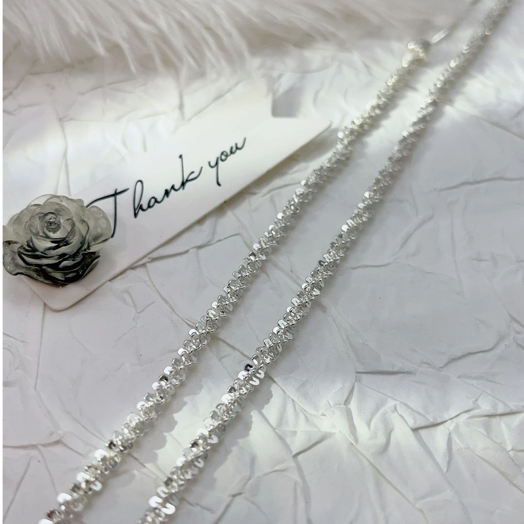 链子925银 纯银【黔艺银阁】龙鳞纹满天星纯银项链