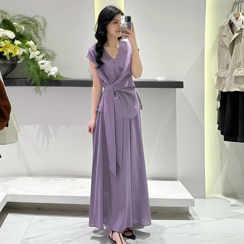 时尚气质套装女2025年夏季新款显瘦v领无袖上衣高腰半身裙两件套