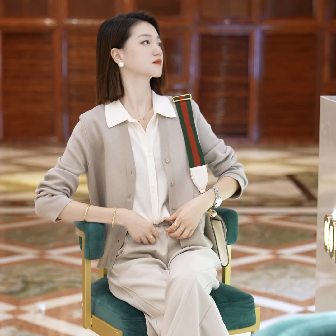 MINGGANG/名港【高端大气】密支休闲时尚双口袋针织开衫 MG7173