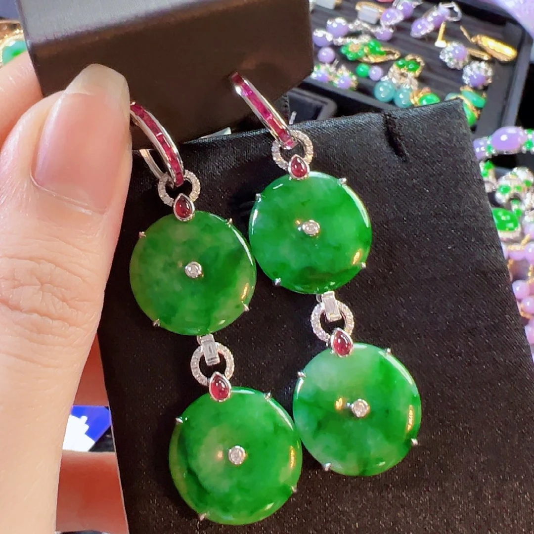 翡翠18K金镶嵌耳饰签收后24小时鉴赏期