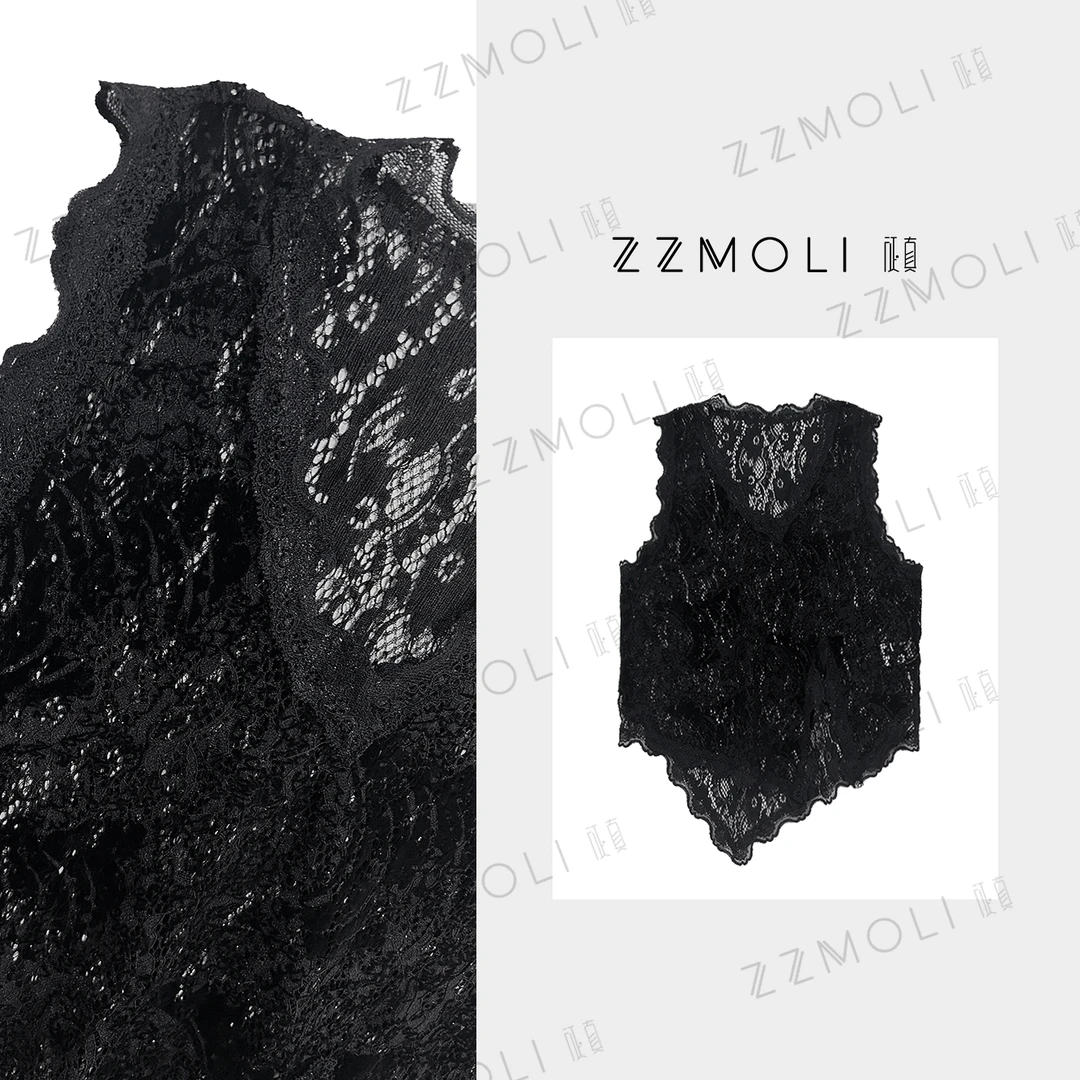 ZZMOLI镂空设计感蕾丝V领无袖内搭洋气衣服女款背心打底ZBY80052