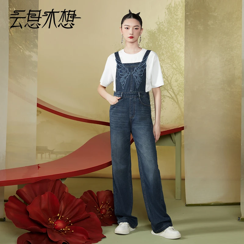 Ysimo-X云思木想新中式2024夏季新款摇绳绣花钉珠牛仔背带裤12031