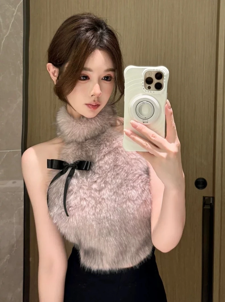 （微掉毛）美式辣妹纯欲短款上衣女设计感自带胸垫修身显瘦性感背心