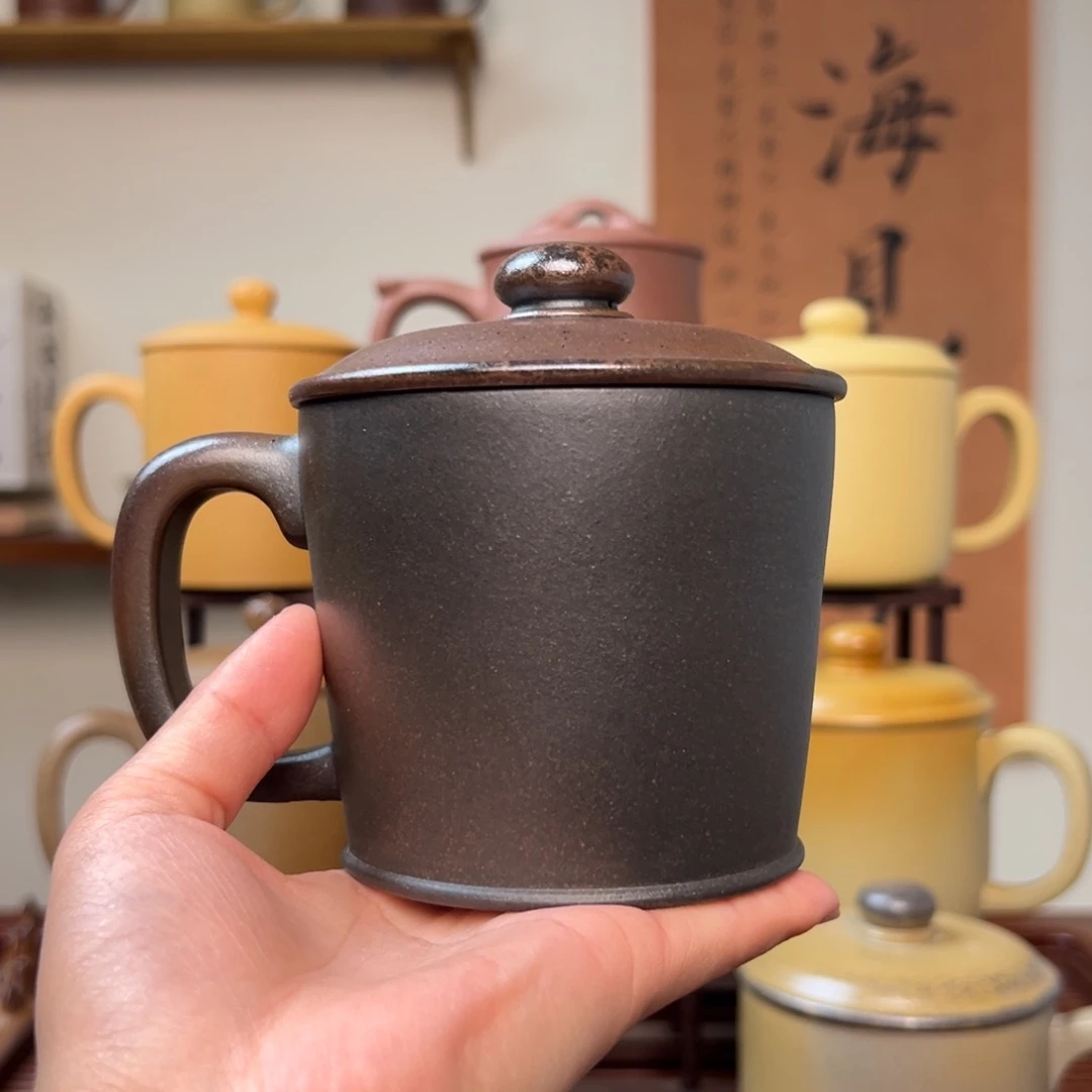 茶杯紫砂风***紫砂盖杯古法柴烧小红泥鱼乐杯