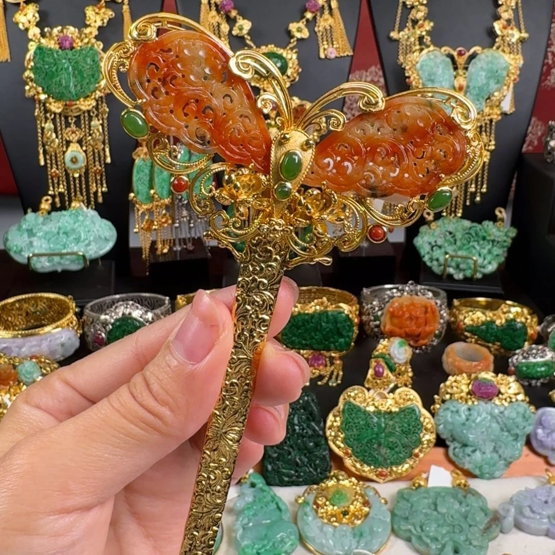 翡翠银S925镀金镶嵌颈饰发簪吊坠多用款