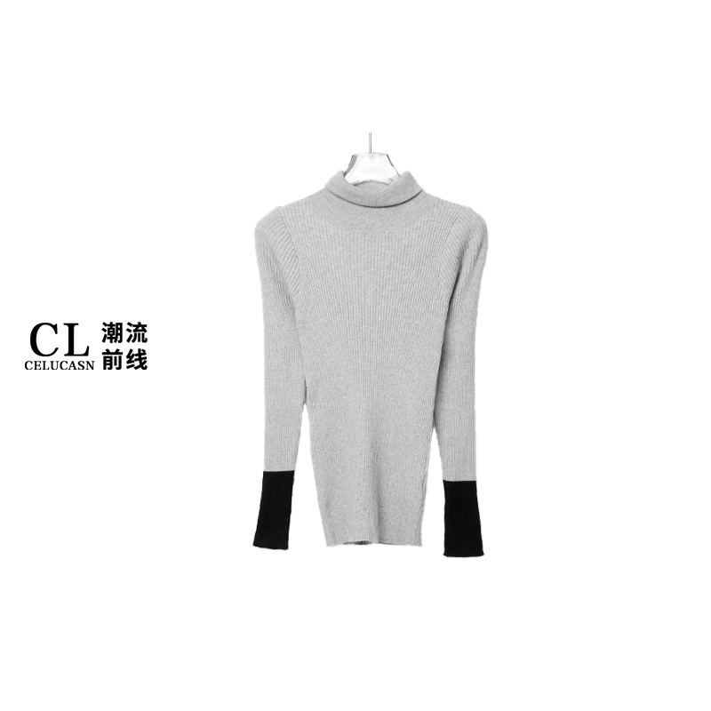 K6WI6B02#韩系半高领毛衣秋冬季百搭保暖撞色打底衫潮休闲针织衫