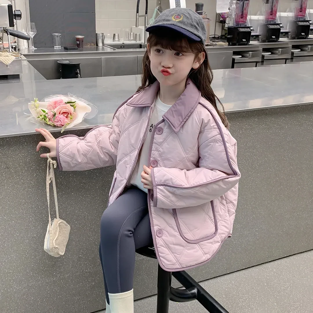 27077女童外套秋冬款新款洋气小女孩夹棉保暖棉袄儿童加绒棉服