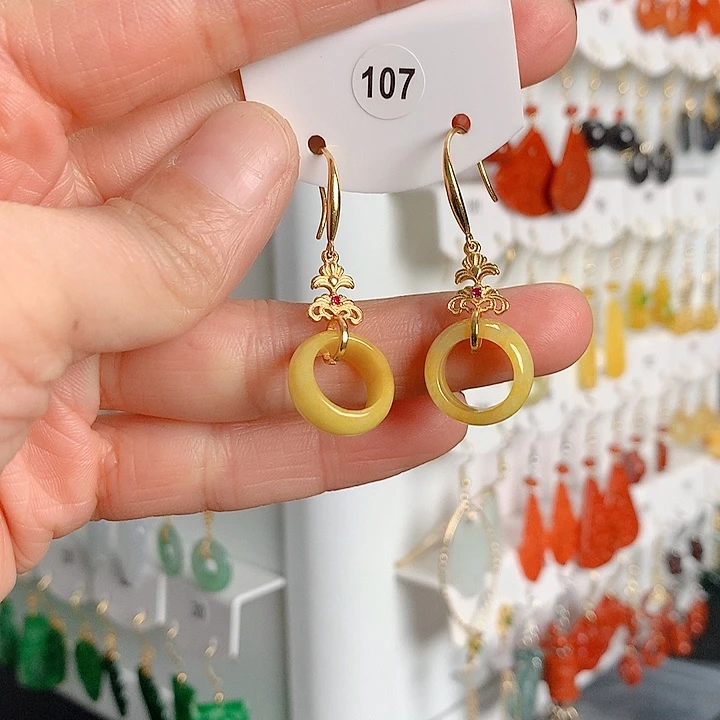 翡翠耳饰银S925镶嵌翡翠