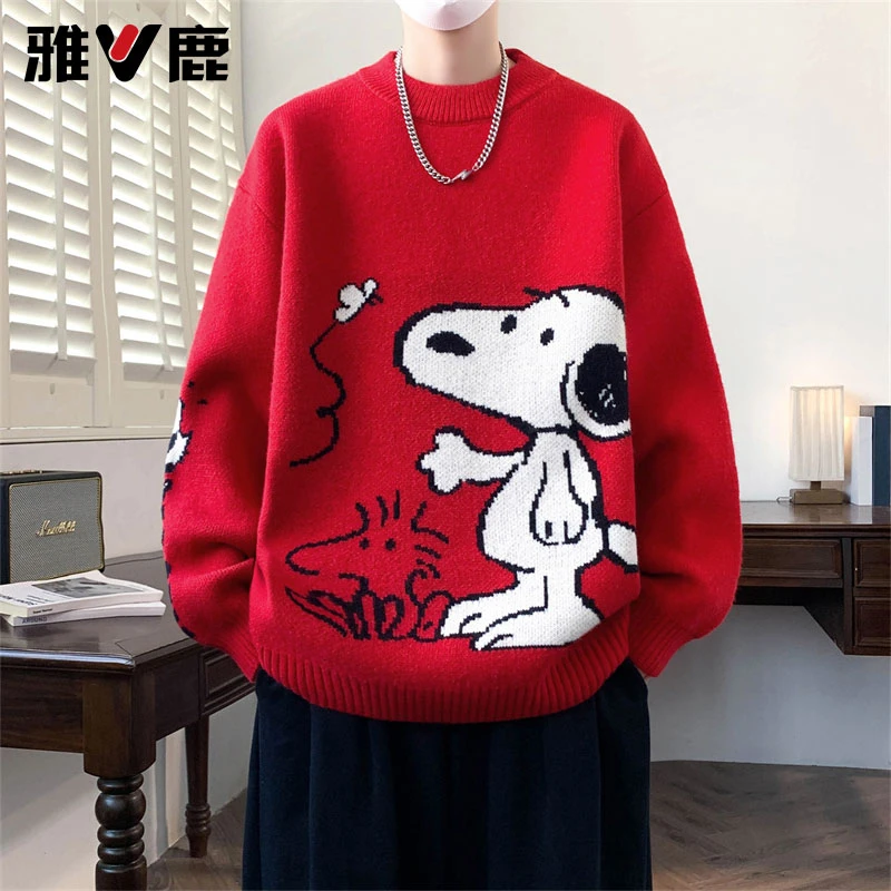 雅鹿红色毛衣男款冬季2026新款圣诞男士内搭上衣马年本命年衣服X