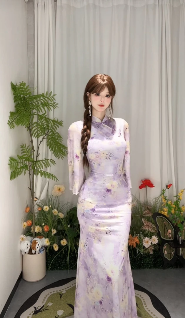 白白【半见苏梅】早秋新中式国风温婉名媛气质盘扣连衣裙LBBJL52339