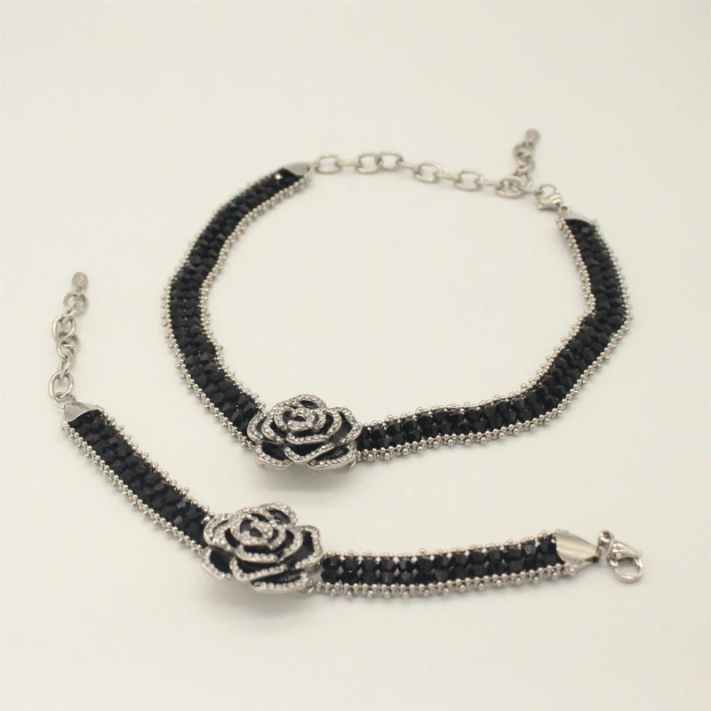 P018 黑色山茶花项链套装