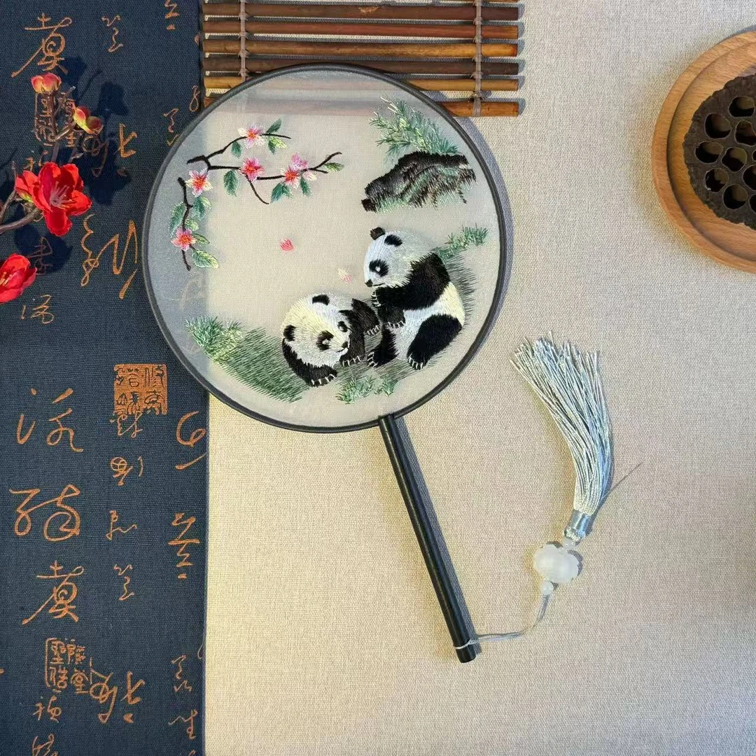 【桃花熊猫89】苏绣团扇古风刺绣扇子1