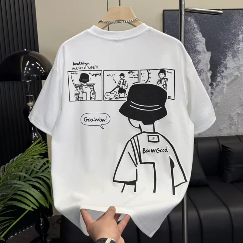 2025夏季轻奢痞帅男装圆领短袖t恤男士时尚潮流修身显瘦休闲半袖