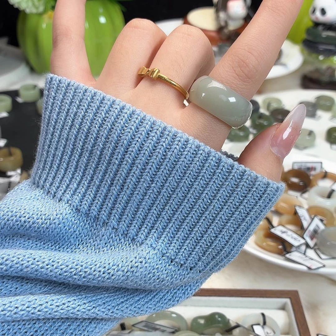 和田玉（糖玉）未镶嵌戒指h13奶蓝墩墩18.4不退货