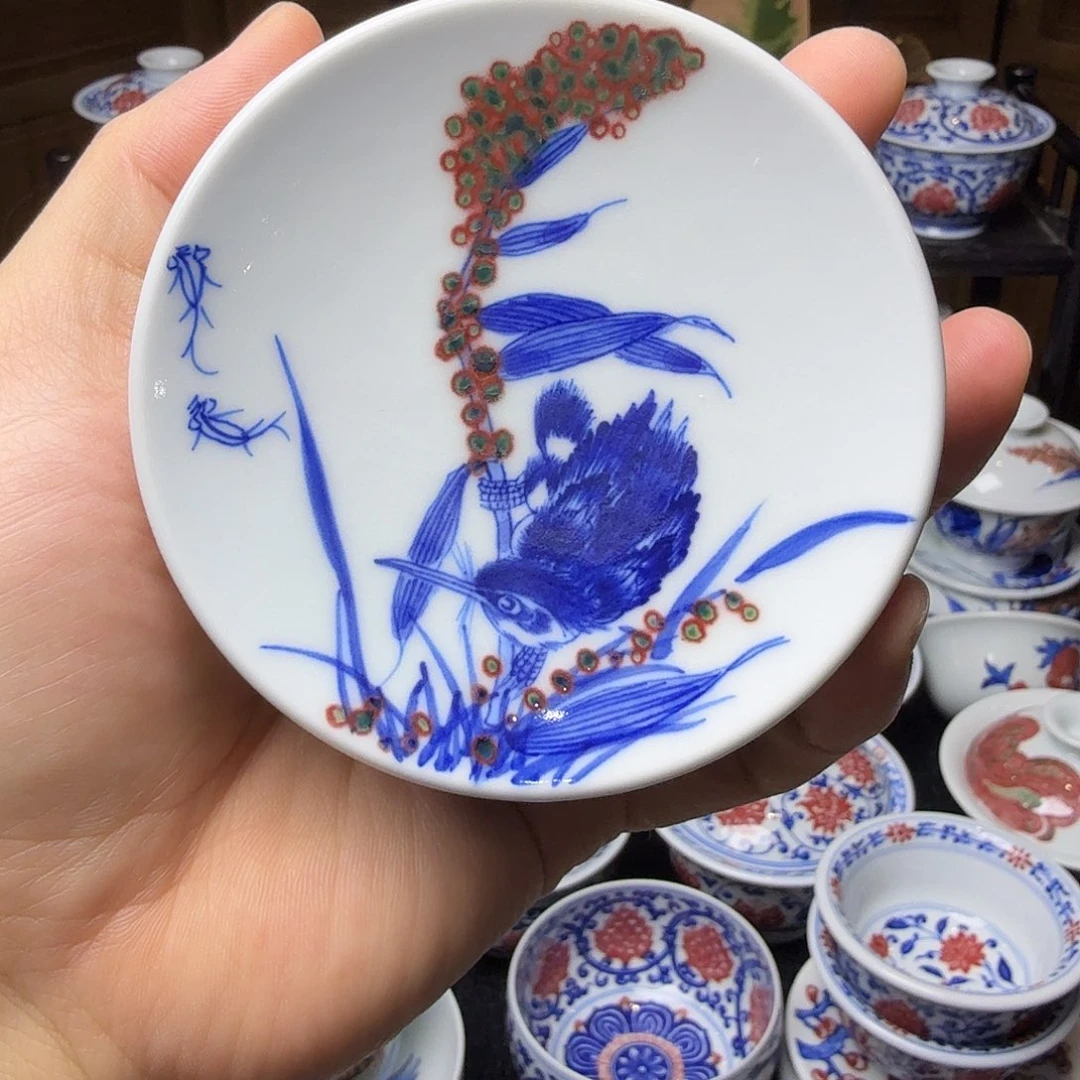 青花釉里红丹翠盖置