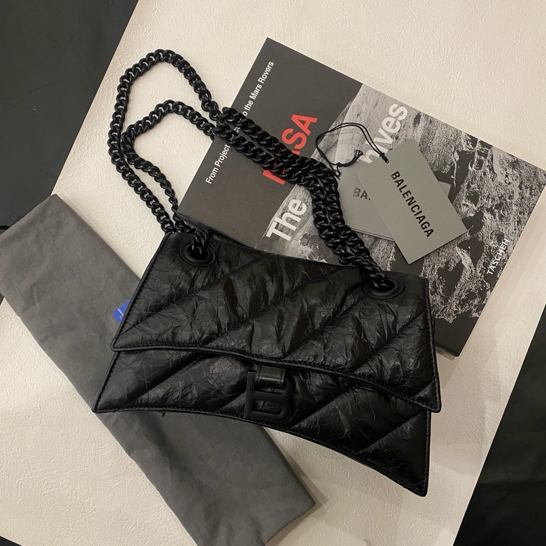95新 Balenciaga/巴黎世家 磨砂黑crush 单肩链条包小号13194613