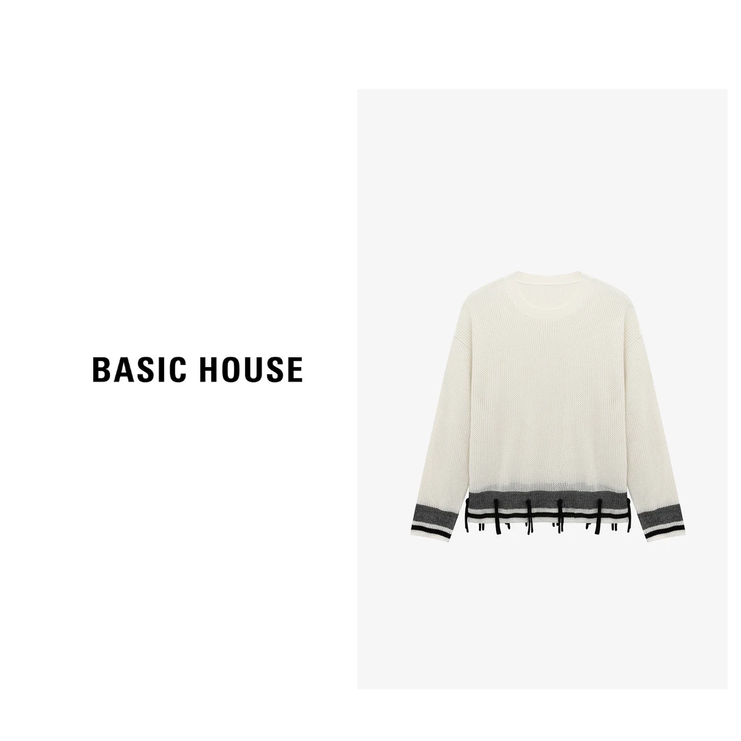 Basic House/百家好秋季撞色拼接女装洋气针织衫-B0625B5GXH2