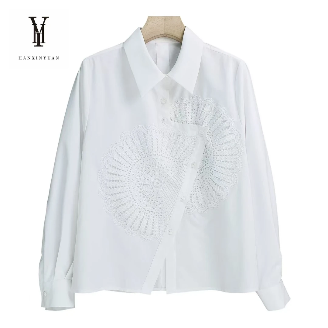 XG006洋气重工不规则polo领刺绣天丝衬衫女春夏款时尚减龄衬衣