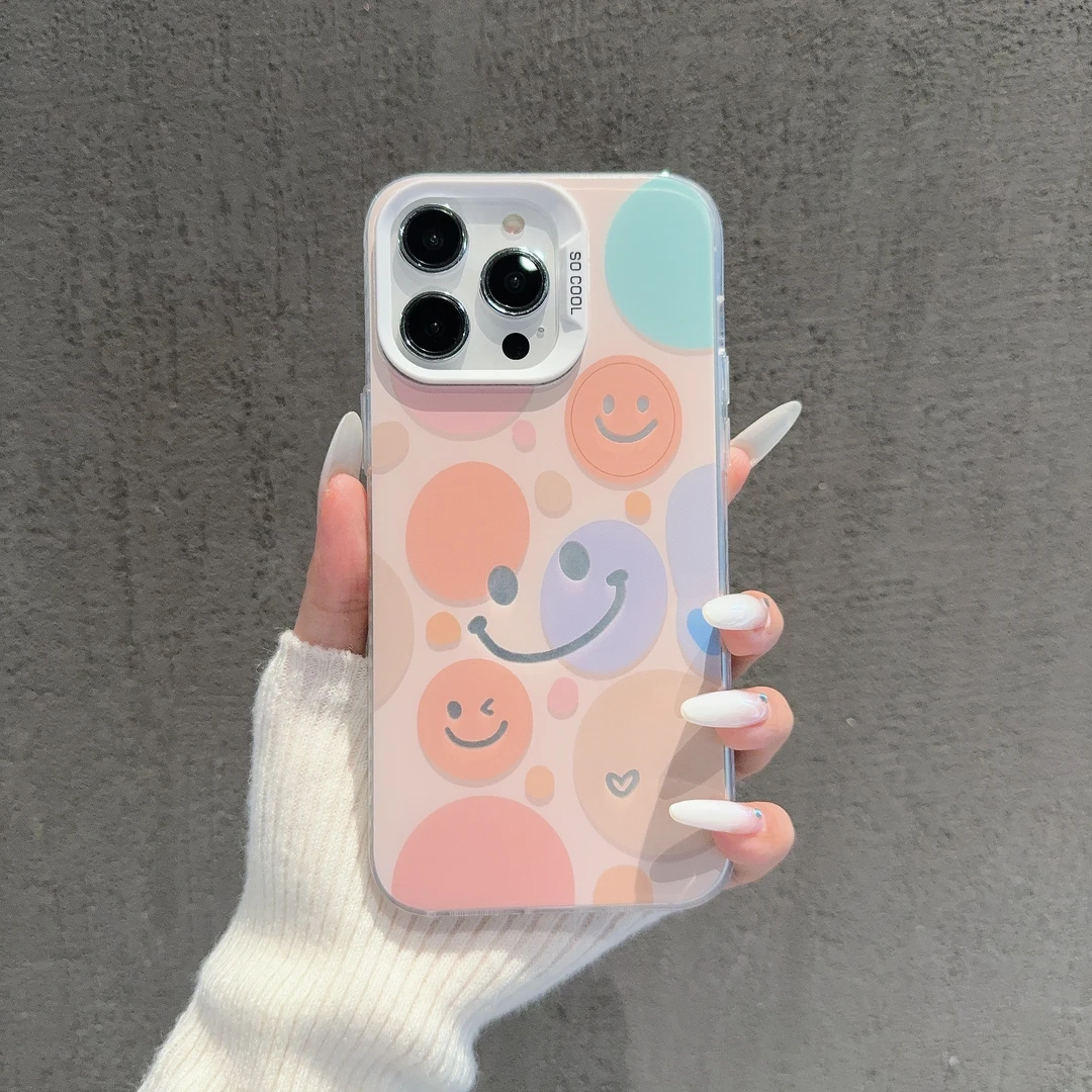 缤纷笑脸适用苹果17/16/iPhone15华为oppo防摔vivo小米手机壳彩银