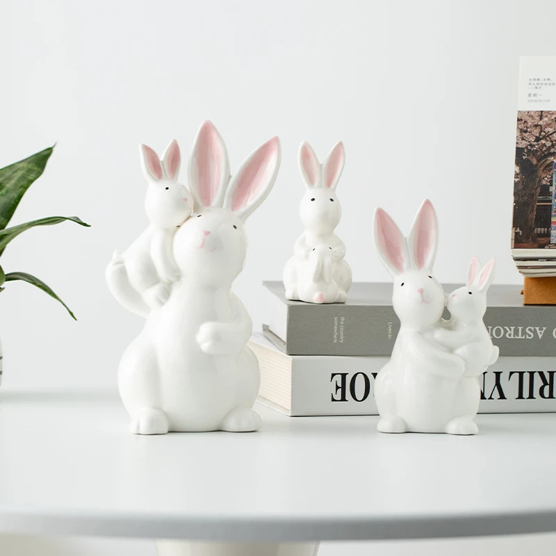 简约创意可爱兔子手绘陶瓷摆件家居客厅玄关桌面书柜装饰乔迁礼物