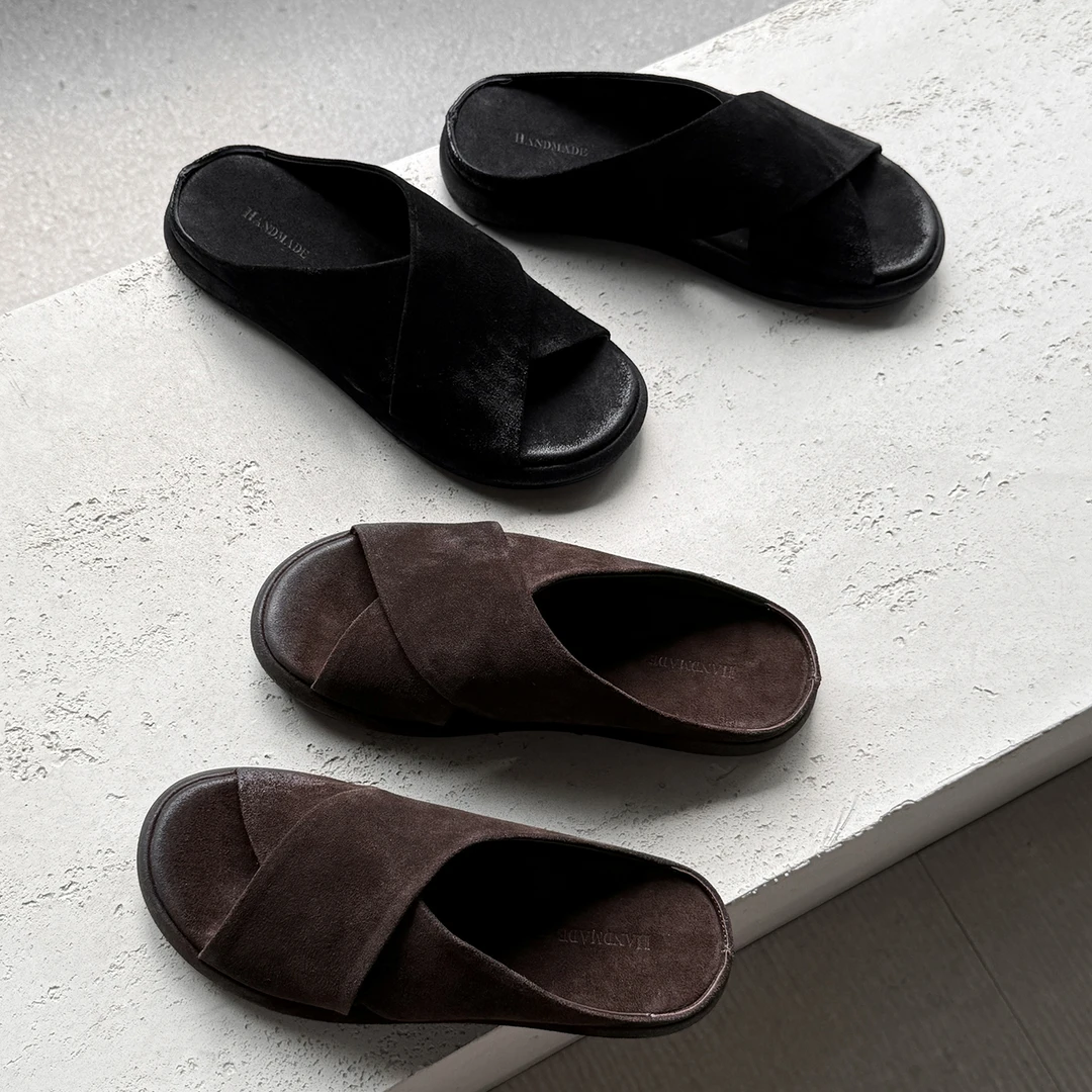 Sheriley77小众百搭夏季厚底交叉拖鞋勃肯拖外穿拖鞋翻皮 休闲