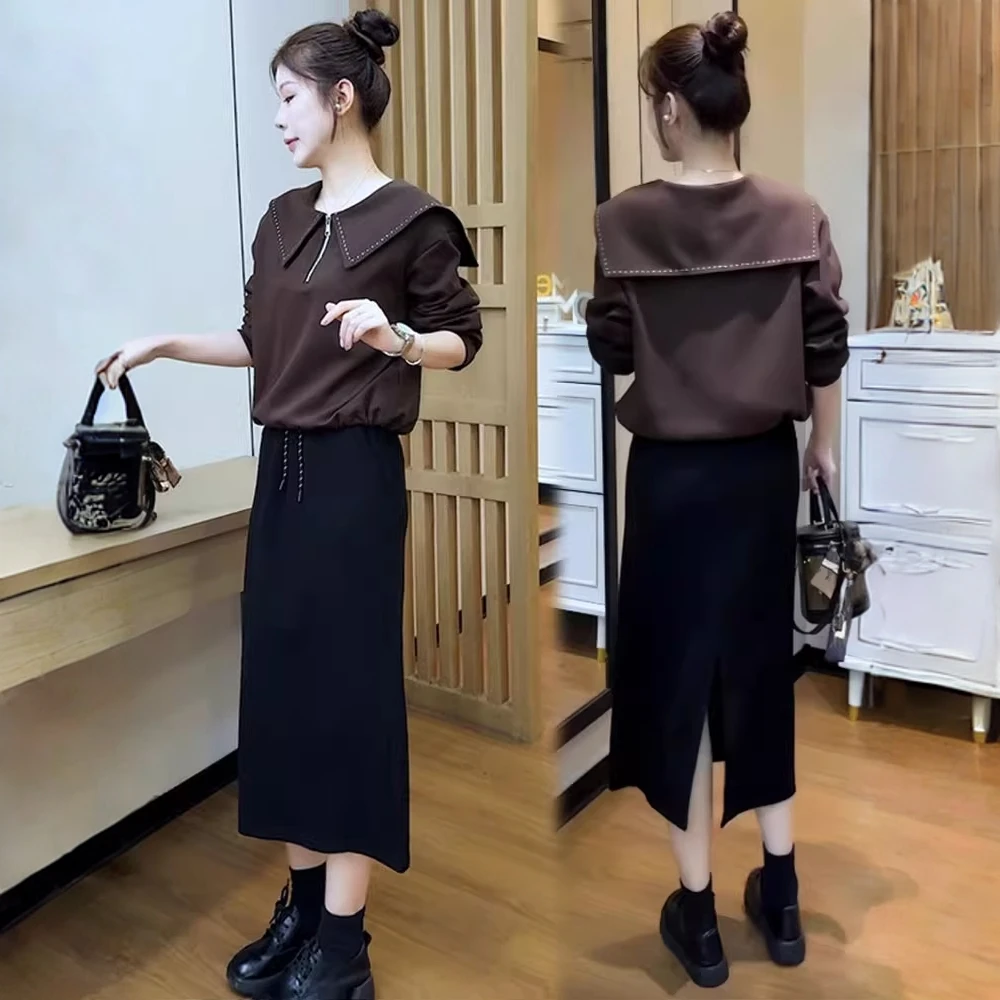 时尚套装裙女2025秋季新款时髦洋气娃娃领卫衣半身裙休闲两件套裙