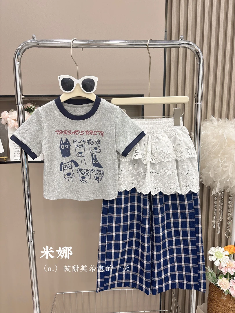 女童夏季新款套装2025韩系儿童爆款短袖6001洋气百搭休闲裤两件套