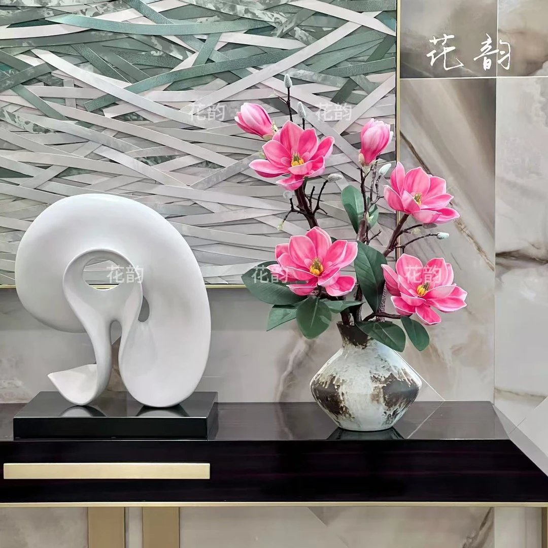 新中式玉兰花仿真花束客厅玄关假花落地摆件插花装饰品花艺