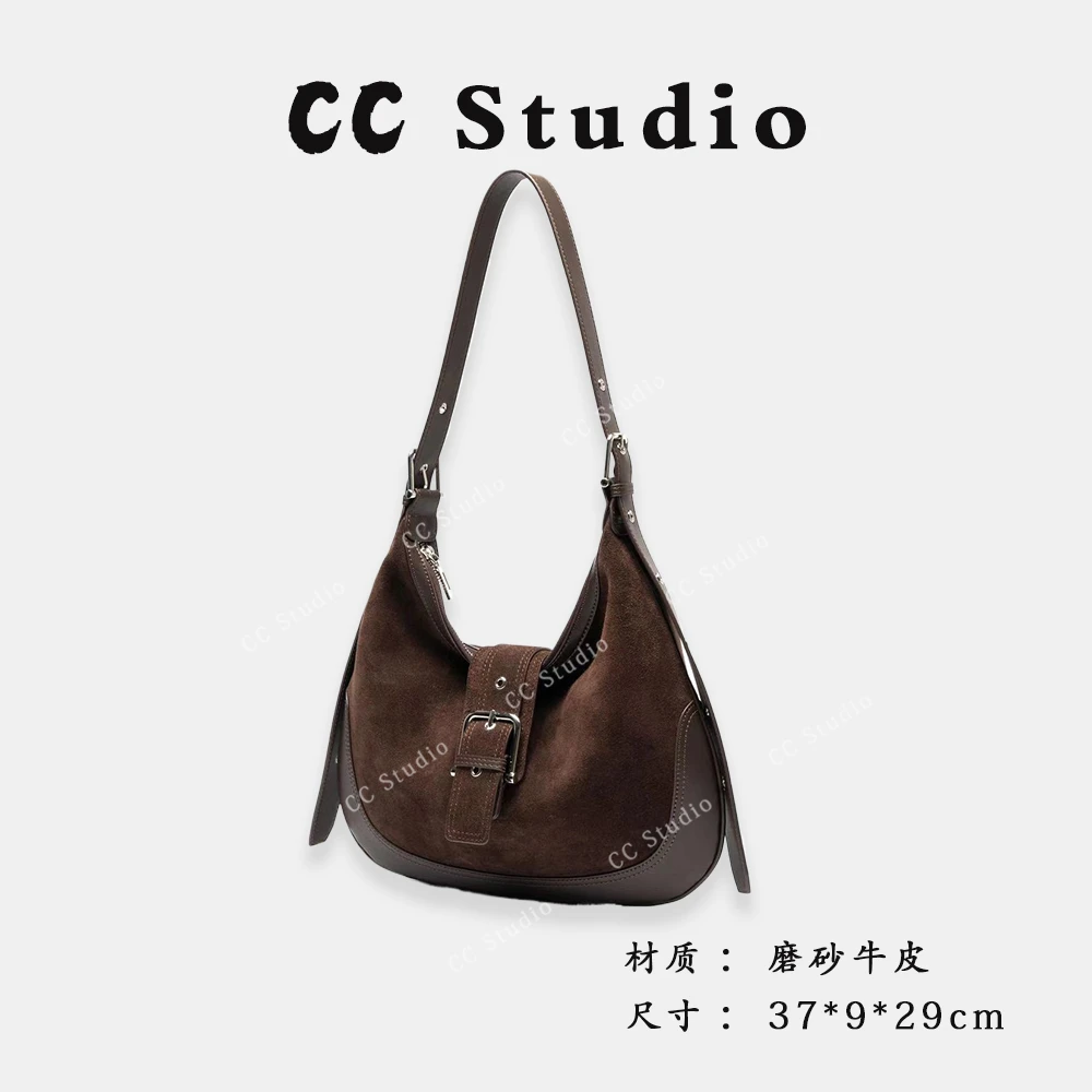 【尚恩CC】XKY-3219-咖啡-原创设计 中古腋下磨砂牛皮斜跨包