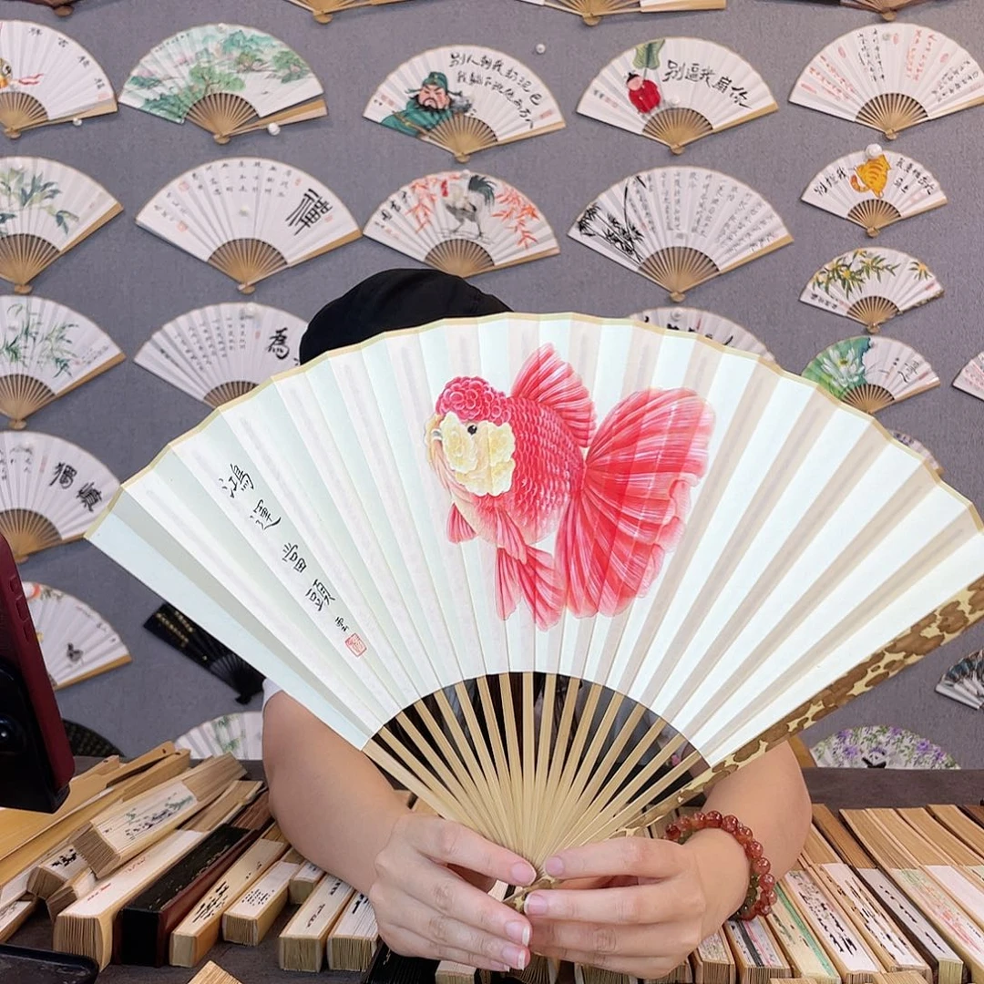 书法95寸梅妃-纯手绘-文玩扇骨（默认粘好）