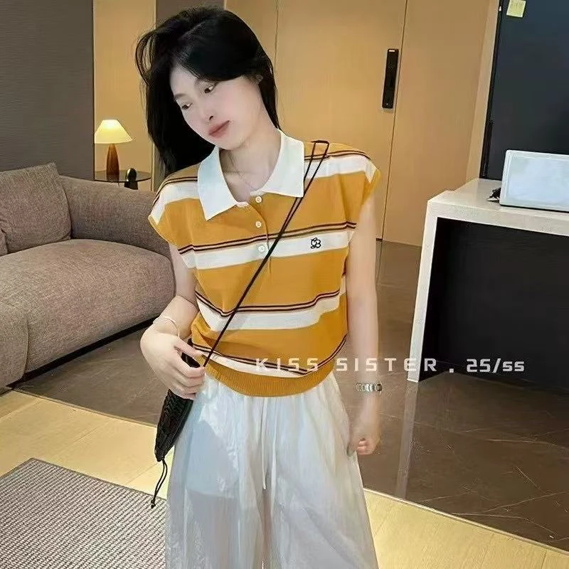 10113新款时尚翻领冰丝针织上衣