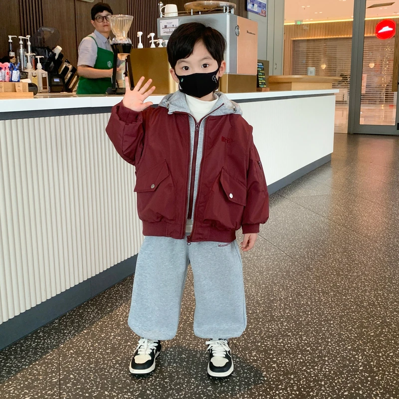 男童夹棉外套2025新款秋冬装男童加厚上衣小男孩连帽棉服酷帅衣服