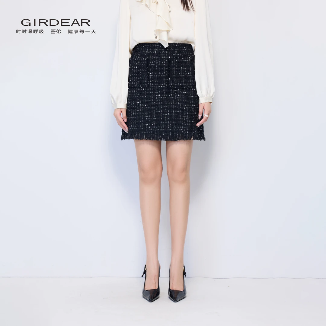 GIRDEAR/哥弟新秋冬气质格纹小香风A字包臀半身裙1200183-4A26411