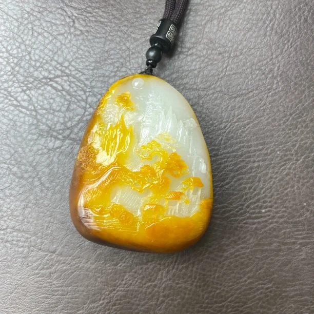 石包沁色山水人间手把把玩件D