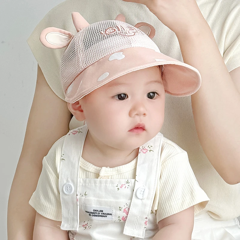 婴儿帽子夏季网眼大檐防晒帽男女宝宝可爱超萌遮阳帽儿童太阳帽薄