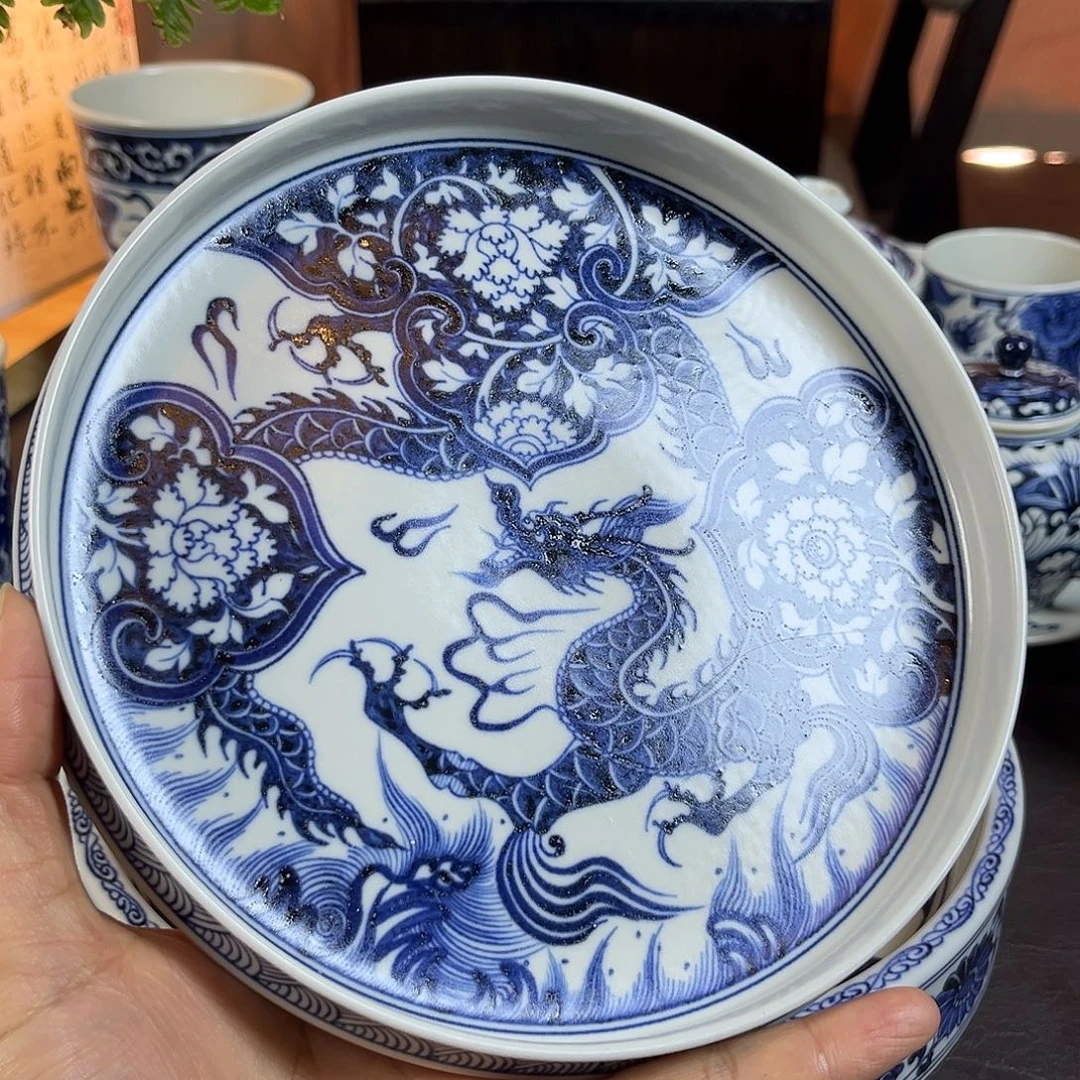 朝岚夕霞仿至正元青花重工壶承原矿釉烧制全手绘