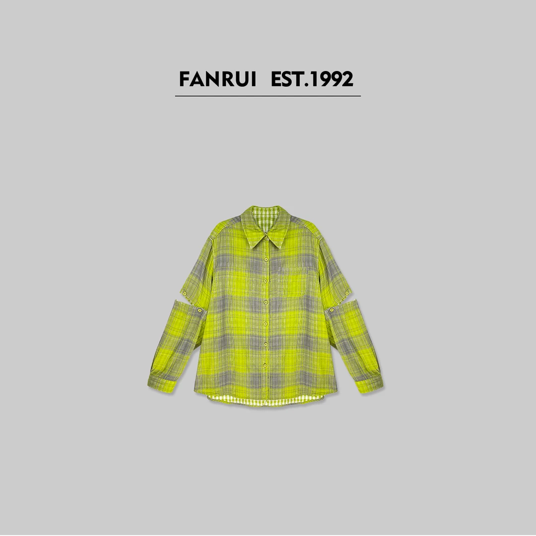 FANRUI/泛芮「抹茶布丁」100棉格纹可拆卸手袖设计感衬衫B15697