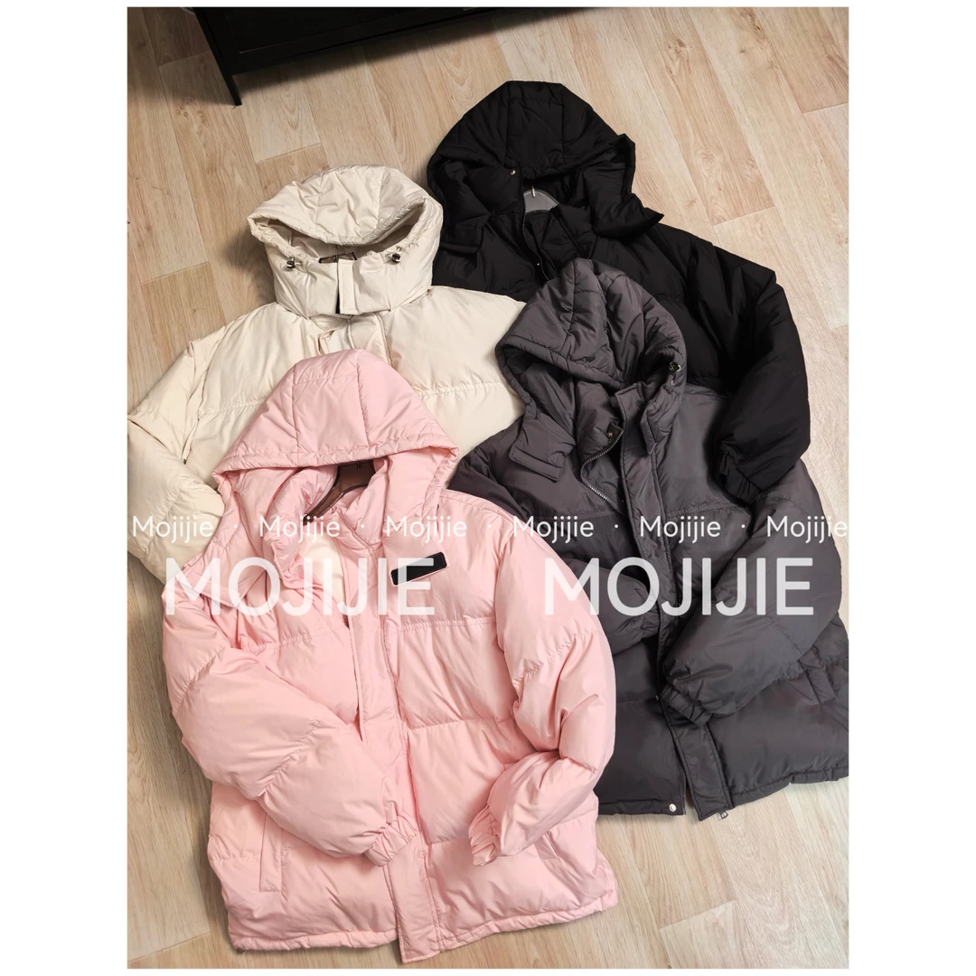 墨迹姐高个子微胖“粉哒哒羽绒”连帽面包款拉链羽绒服