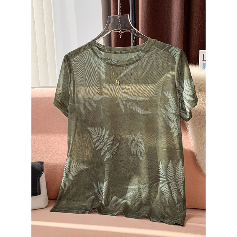 印花圆领短袖衬衫T恤轻薄网纱 PX2-240