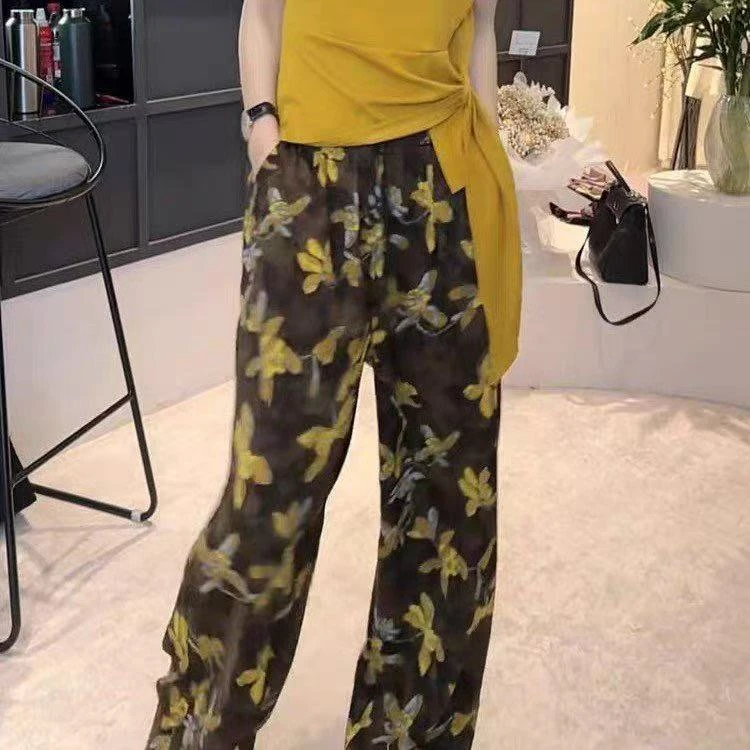 【原创正品】2025碎花阔腿裤女夏季新款松紧腰花色长裤X23