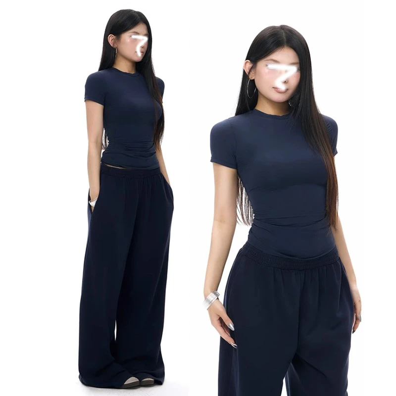 VS wrnot 经典基础套装 紧身短袖T恤女松弛感拖地裤阔腿裤两件套