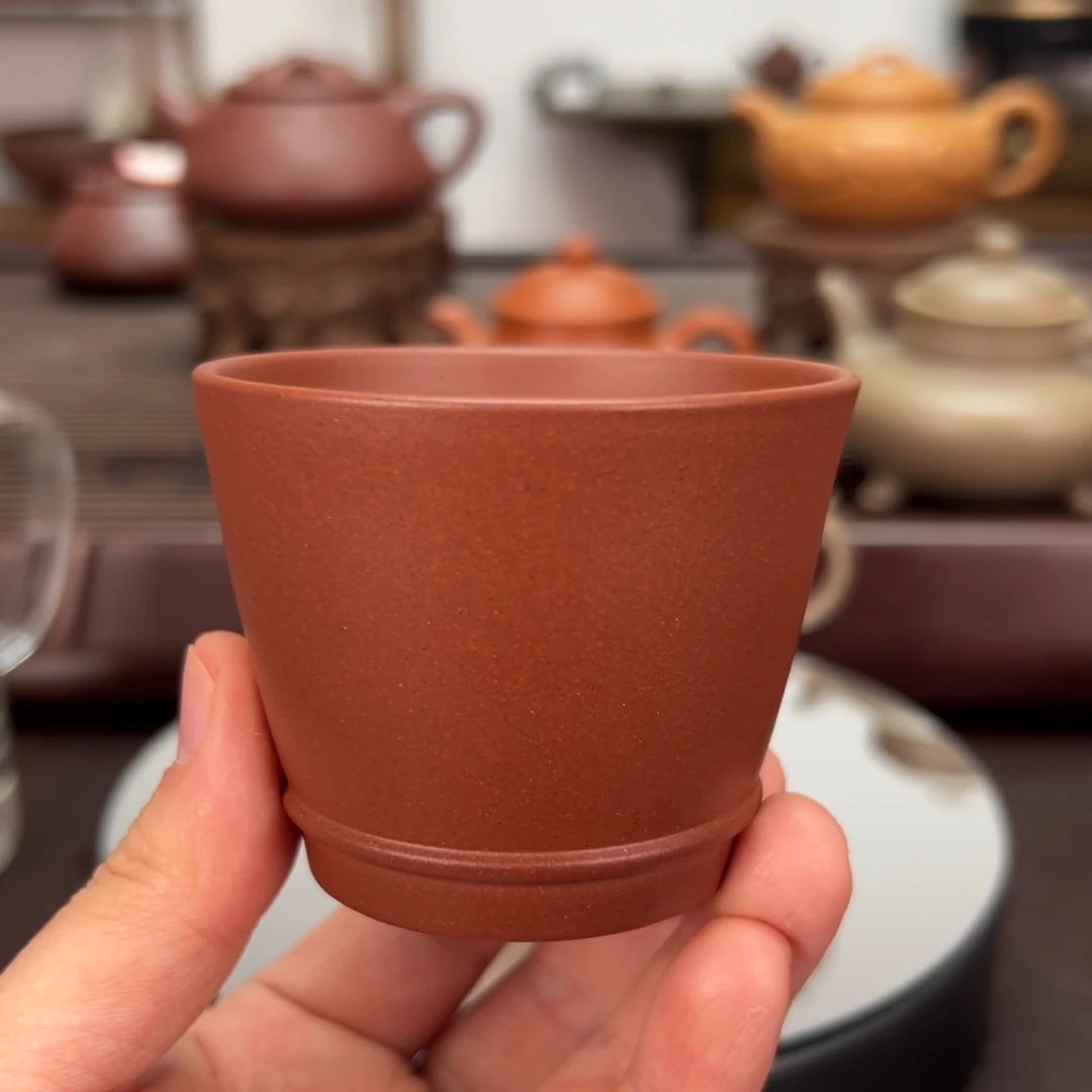 ****来茶壶紫砂红棕泥主人杯