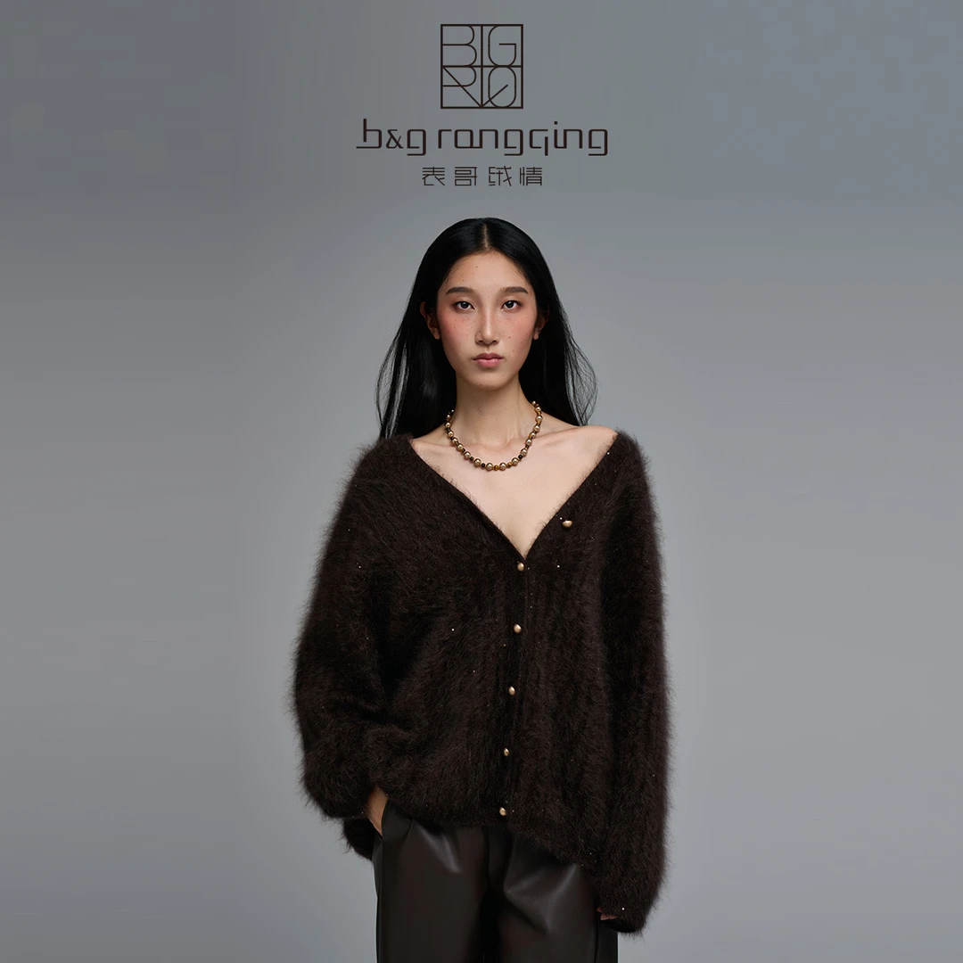 表哥绒情【BC元素】‘‘星芒’’100羊绒复古设计慵懒金丝V领开衫