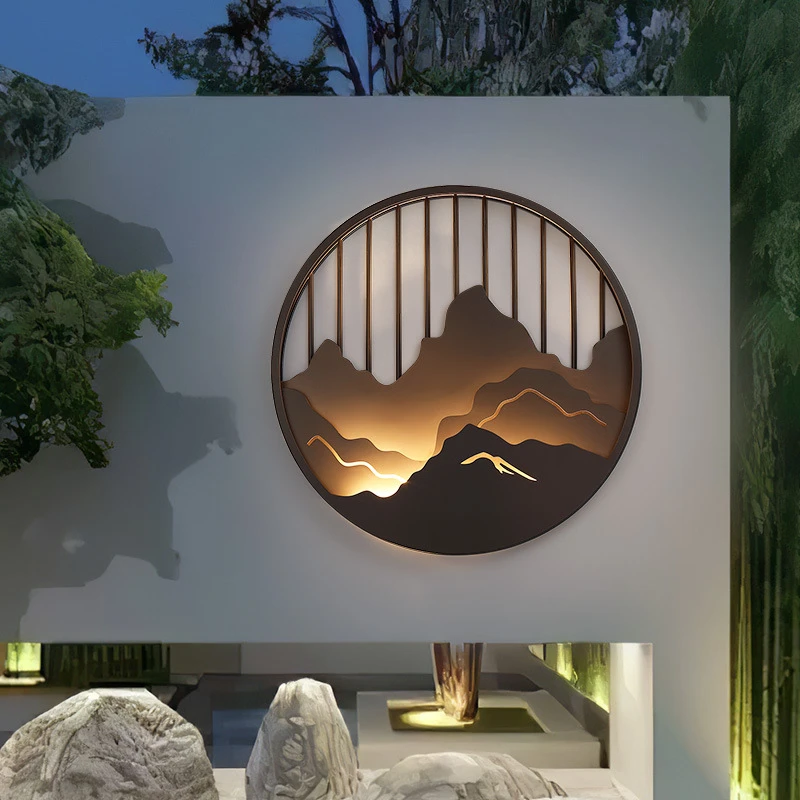 户外景观庭院花园壁灯轻奢别墅外墙新中式防水山水造景背景墙壁灯