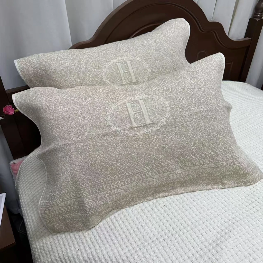 四叶草织章-咖色罗布麻纱布枕巾50*80cm（两条装）