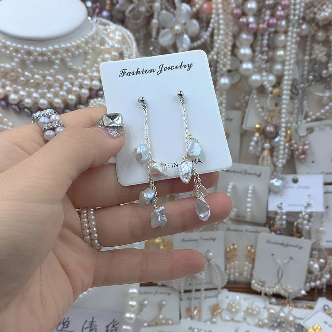 淡水珍珠银S925镶嵌耳饰